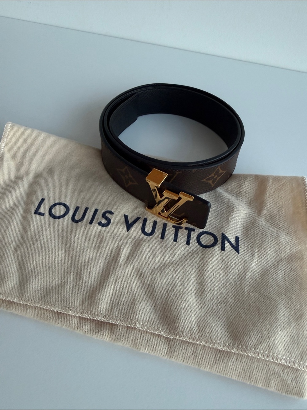 Louis Vuitton Brown Monogram Belt with Gold LV Buckle - Picture 1 of 7